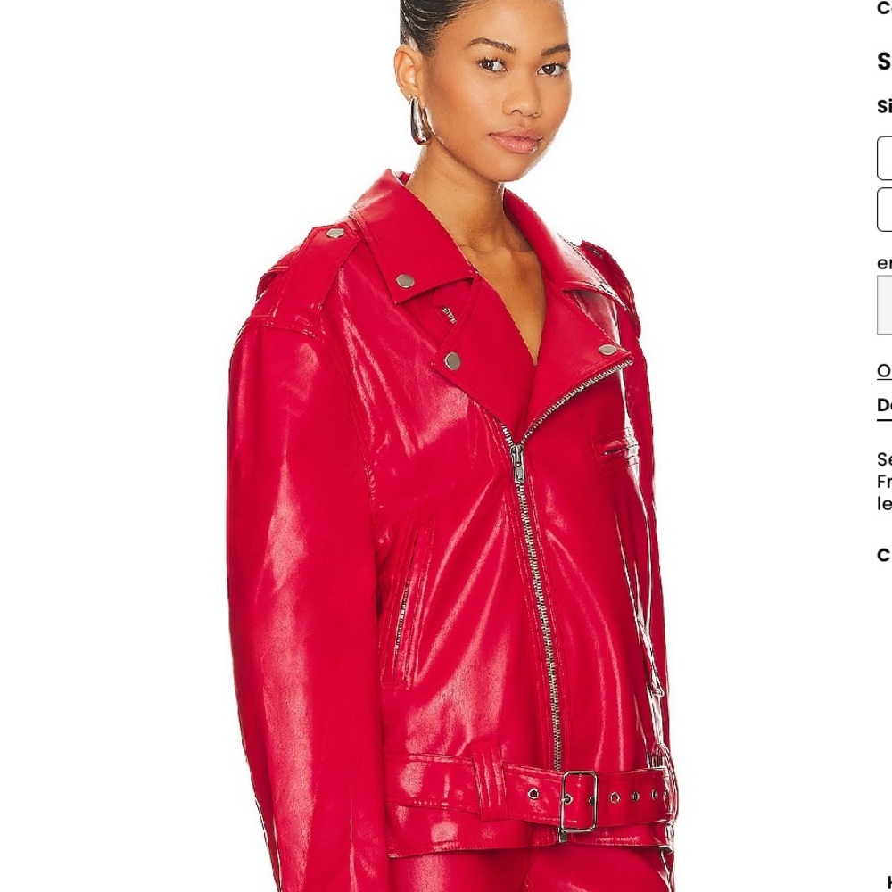 Revolve Red Leather Biker Jacket - image 1